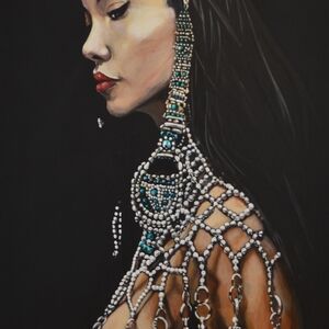 Gaya . Acrylic On Canvas, 72/36 Beaded Elegance Wall Art in Black and Turquoise
